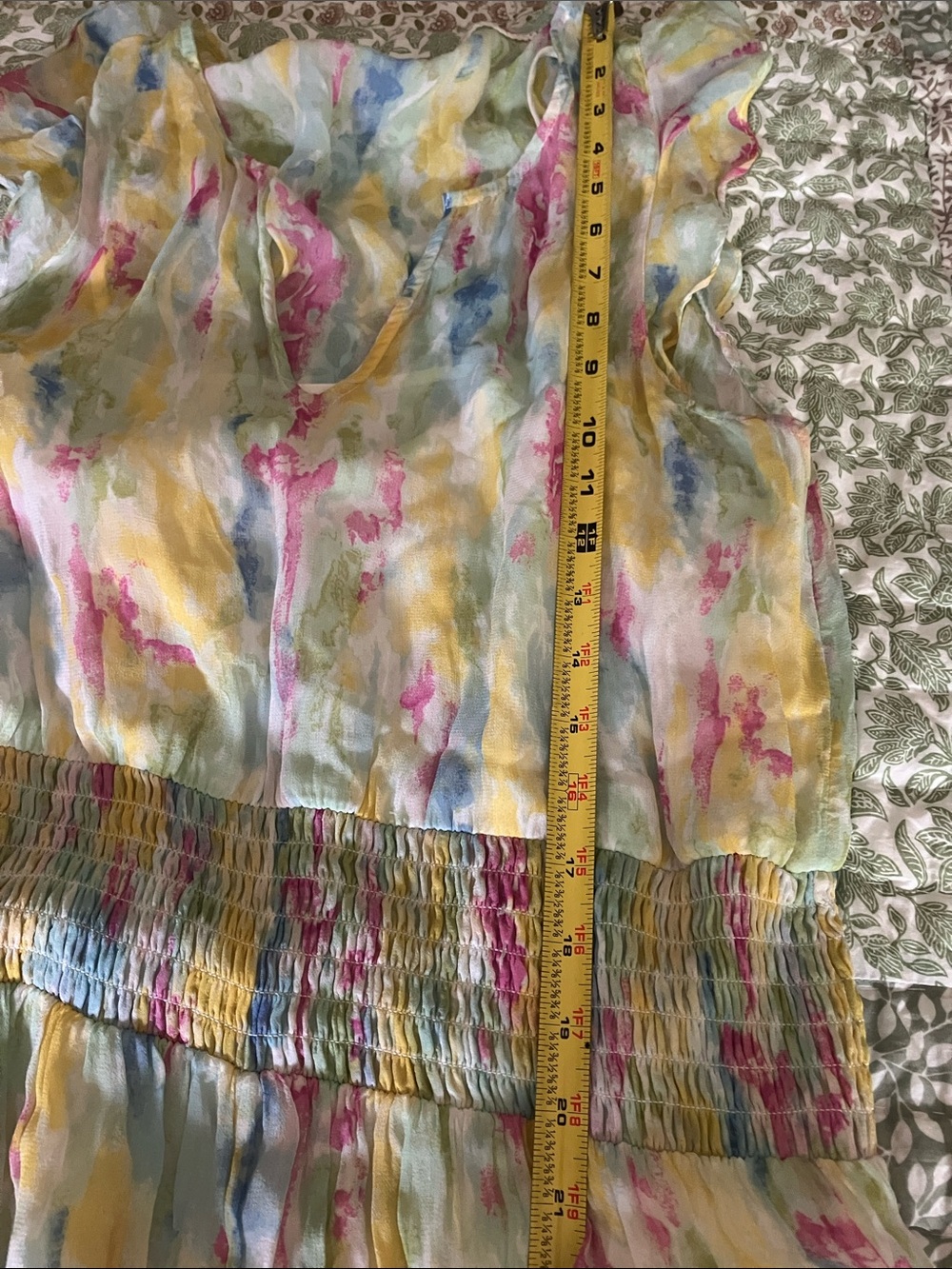 Anthropologie Pastel Watercolor Dress Yellow Pink Blue Green no tassel 14 - Picture 13 of 13